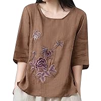 Bell Sleeve Linen Shirts for Women Vintage Summer Oversized 2024 Tshirt Plus Size Loose Cute Loose Fit Dress Fringe