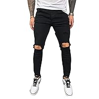 Andongnywell Men's Ripped Skinny Destroyed Jeans Mid Waist Slim Fit Stretchy Denim Pencil Pants Trousers
