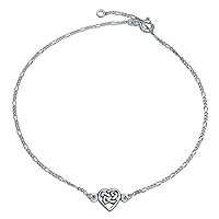 Bling Jewelry Celtic Triquetra Love Knot Claddagh Heart Anklet Figaro Chain Ankle Bracelet For Women Oxidized .925 Sterling Silver Adjustable