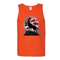 American Wolf Howling at The Moon USA United States Flag Patriotic Mens Tank Top