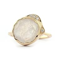 14K Solid Yellow Gold Natural Diamond Rainbow Moonstone Gemstone Unshaped Cluster Ring Delicate Jewelry