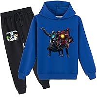 Kids Skibidi Toilet Cotton Sweatshirt and Sweatpants Set-Novelty Long Sleeve Pullover Hoodie Outfits(2T-16Y)
