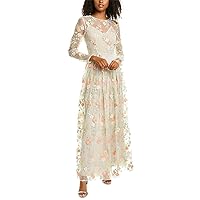 MONIQUE LHUILLIER Women's Long Sleeve Floral Mesh Gown