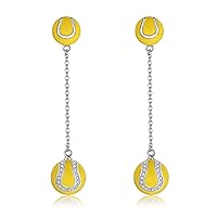 Tennis Earrings 925 Sterling Silver Tennis Ball Dangle Tennis Gifts Jewelry for Women Girls Player Sport Lover