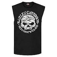 Harley-Davidson Men's Camo Willie G Skull Sleeveless Cotton Muscle Shirt, Black