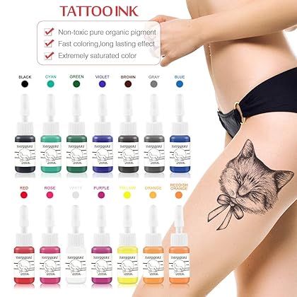 14pcs Tattoo Ink Set Tattoo Professional Supply Black Tattoo Ink Color Set Red White Tattoo Ink Tattoo Pigment Set for Body Art Long Lasting 1/6oz (5ml)