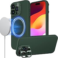 Nillkin for iPhone 15 Pro Max Case Silicone[Compatible with MagSafe][Innovation Metal Camera Invisible Stand] Military Grade Protection Shockproof Phone Case for iPhone 15 Pro Max 6.7'' Green