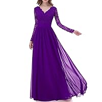 V Neck Lace Bridesmaid Dresses Long Formal Prom Wedding Party Gowns