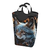 Laundry Basket Freestanding Laundry Hamper Autumn leaves and a wolf Collapsible Clothes Baskets Waterproof Tall Dirty Clothes Hamper for Dorm Bathroom Laundry Room Storage Washing Bin