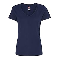 Hanes Womens 4.5 Oz., 100% Ringspun Cotton Nano-T V-Neck T-Shirt (S04V)- Navy,Large