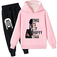 Kids Graphic Long Sleeve Hoodie Sweatshirts and Sweatpants Set,Wednesday Addams Brushed Pullover Tracksuit for Girls