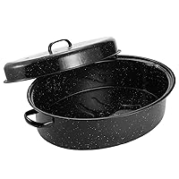 Granite Roaster Pan, 19” Enameled Roasting Pan with Domed Lid. Oval Turkey Roaster Pot, Broiler Pan Great for Turkey, Chicken, Lamb, Vegetable. Dishwasher Safe Cookware Fit for 20Lb Turkey by Kendane