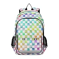 ALAZA Rainbow Checkered Laptop Backpack Purse for Women Men Checker Travel Bag Casual Daypack with Compartment & Multiple Pockets