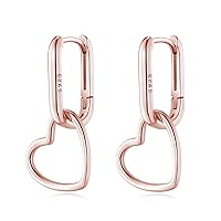 Reffeer Solid 925 Sterling Silver Heart Drop Earrings Hoop for Women Teen Girls Minimalist U Hoop Earrings Link Drop Earrings