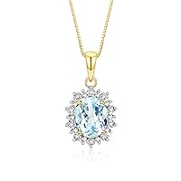 Rylos Princess Diana Inspired Necklace: Gemstone & Diamond Yellow Gold Plated Silver Pendant, 18 Chain, 9X7MM Birthstone, Women's Jewelry