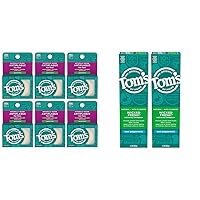 Tom's of Maine Naturally Waxed Antiplaque Flat Dental Floss, Spearmint, 32 Yards 6-Pack (Packaging May Vary) & Natural Wicked Fresh! Fluoride Toothpaste, Cool Peppermint, 4.7 oz. 2-Pack