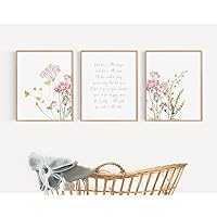 NATVVA Pink Flower Wall Decor 3 Pieces Hold Her A Little Longer Prints Posters Wall Art Canvas Painting for Artwork Nursery Baby Girl Room Decor with Inner Frame