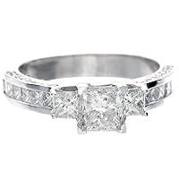 1.65ct Certified Princess & Round Cut Diamond Three Stone with Accents Engagement Ring in Platinum