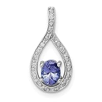 925 Sterling Silver Polished Prong set Open back Tanzanite and Diamond Pendant Necklace Measures 18x9mm Wide Jewelry for Women