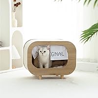 MEWOOFUN TV Cat House for Indoor Cats Wooden Cat House Cat Bed Cat Shelter with Soft Reversible Cushion Fashion Curtain (Rectangle 2)