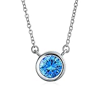 Bling Jewelry Classic Simple Cubic Zirconia Gemstone 2CT Brilliant Cut AAA Round 8MM CZ Bezel Set Solitaire Station Pendant Necklace For Women Teens .925 Sterling Silver Birthstone Colors