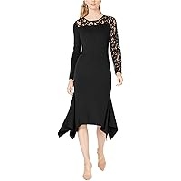 Womens Floral Lace Inset Sweater Dress, Black, Large