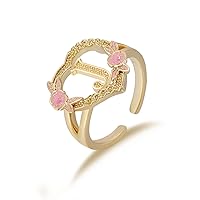 Gold Initial Ring Heart Adjustable Rings Fashion Hip Hop Jewelry Gold Letter A-Z Name Alphabet Rings for Women Girls Gift