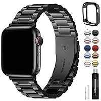 Fullmosa Compatible Apple Watch Bands 41mm 40mm 38mm 49mm 45mm 44mm 42mm, Stainless Steel iWatch Band with Case for Apple Watch Ultra2/Ultra Series 9/8/7/6/5/4/3/2/1/SE/SE2, 38mm 40mm 41mm Black