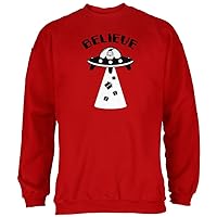 Old Glory Christmas Believe Santa UFO Red Adult Sweatshirt - X-Large