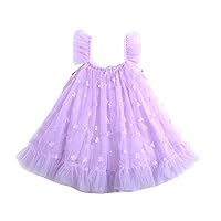 Purple Summer Girls Flying Sleeves Sweet Fresh Flower Mesh Princess Sling Dress Lavender Dress Baby
