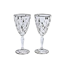 Luxury Italian Crystal Flowervine Wine Glasses, Platinum Color, Set of 2, 8 oz Glasses, Modern, Perfect for Red or White, Restaurant, Made In Italy