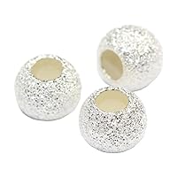 50pcs Round Stardust Spacer 8mm (0.31 Inch) Sterling Silver Plated Brass Metal Loose Beads (Large Hole-3mm) for Jewelry Craft Making CF227-8