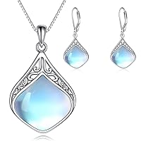 YAFEINI Moonstone Necklace and earrings Set Sterling Silver Vintage Filigree Teardrop Jewelry Gifts for Women Girls