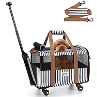 Cat Carier with Wheels, Lekesky Dog Carrier Airline Approved Rolling Pet Carrier with Telescopic Handle and Shoulder Strap, Striped