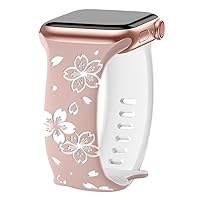 TreasureMax Designer Floral Engraved Band Compatible with Apple Watch Bands 40mm 38mm 41mm 42/45/49mm,Two-Tone Flower Soft Silicone Sport Strap for iWatch Series 9 Ultra SE 8 7 6 5 4 3 2 Pink Sand
