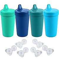 Re-Play Made In USA 10 oz. Sippy Cups (4-pack) and Replacement Silicone Valves for Sippy Cups (6-pack), A True Blue