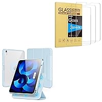 SPARIN 3 Pack Screen Protector for iPad Air 5th/4th Generation 10.9 inch Bundle with Detachable Magnetic Stand Protective Case for iPad Air 5th/4th Gen-Blue