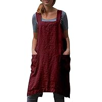 YESDOO Cotton Linen Apron Cross Back Apron for Women with Pockets Pinafore Dress for Baking Cooking,Red,Small
