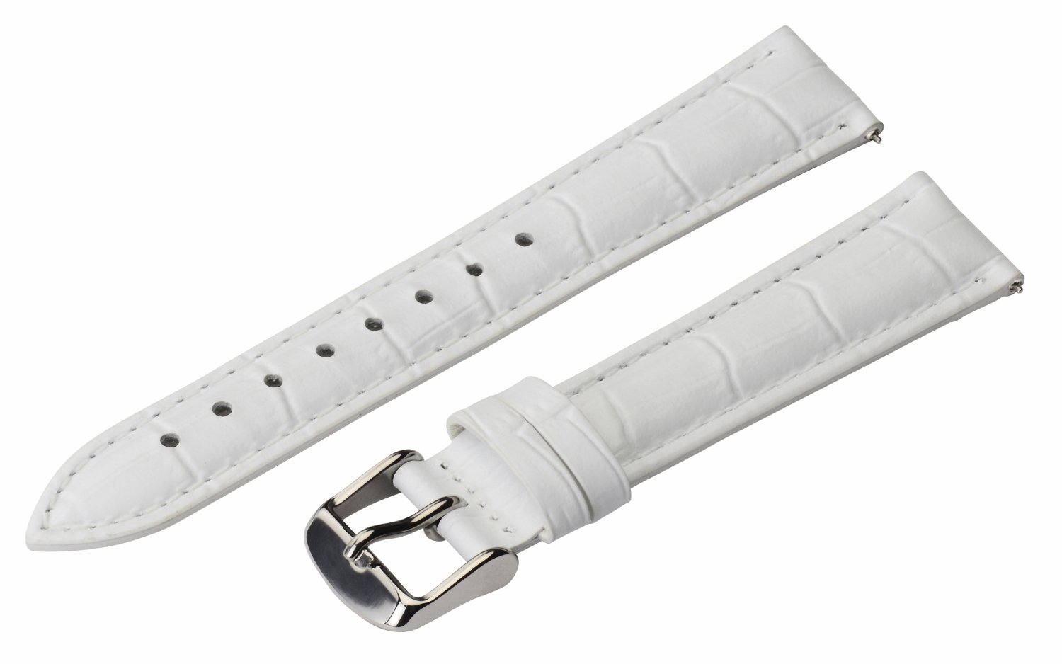 Clockwork Synergy - 2 Piece Ss Leather Classic Croco Grain Interchangeable Replacement Watch Band Strap 16mm - Solid White - Men Women