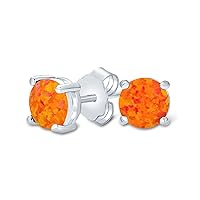 1CT Lab Created Iridescent Pink Blue White Orange Fire Opal Round Solitaire Stud Earrings For Women Teen .925 Sterling Silver October Birthstone 6MM 4 Prong Basket Set