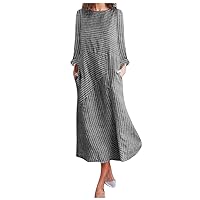 Sequin Dress for Women,Women Casual Striped Print Long Sleeve Dress Crew Neck Pocket Long Dress Dresses for Wo