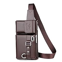 Leather Large Fanny Pack Waterproof Hip Belt Bag Waist Bag Crossbody Sling Backpack (306-2 big brown)