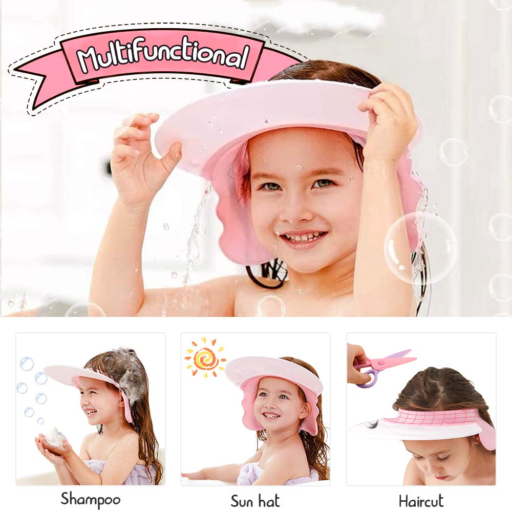 Baby Shower Cap Silicone Shower Visor Bathing Hat, Maydolly Shower Cap Infants Soft Protection Safety Visor Cap for Toddler Children, Pink