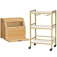 Bread Box and Bar Cart for The Home Bundle, Bread Box For Kitchen Countertop, Large Bread Box, for Kitchen, Dining Room, Bakery, YL11MB01-DW50TC01