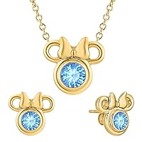 Cute Mini Mouse 14k Yellow Gold Over .925 Sterling Silver Gemstone Earring Pendant Set For Girl's