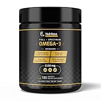 Omega 3 - Full Spectrum - 180 Count - High Concentrate Formula Fish Oil, Krill Oil, Cod Oil, Salmon Oil - Advanced Blend