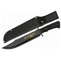 SZCO Supplies 15” Rattle Snake Rubberized Handle Sawback Bowie Blade Outdoor Survival Knife With Sheath, Black, 211559-YB