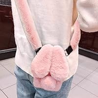Omorro Compatible with iPhone 8/7/SE 2020 Case for Women Girls Plush Rabbit Case Soft Warm Fluffy Furry Bunny Ear Fur Case with Crossbody Neck Chain Protective Bling Crystal Diamond Girly Case Pink