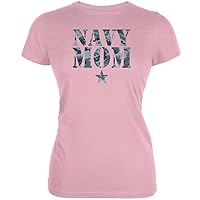 Old Glory Navy Mom Pink Juniors Soft T-Shirt - Small