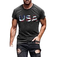 Men's Independence Day Flag Print Two Stitched Spring/Summer Leisure Sports Comfortable Breathable Full T Shirts